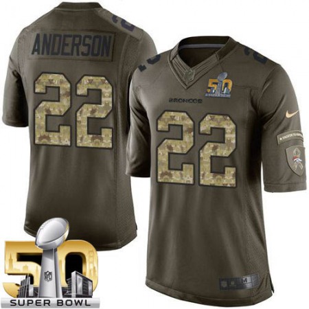 Broncos #22 C.J. Anderson Green Super Bowl 50 Youth Stitched NFL Limited Salute to Service Jersey
