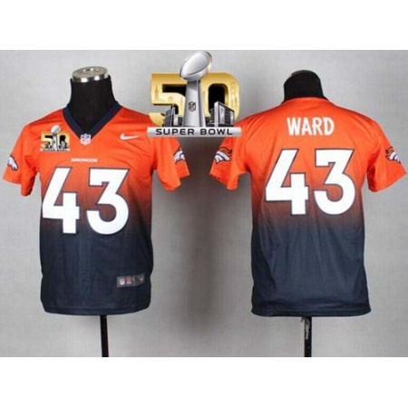 Broncos #43 T.J. Ward Orange/Blue Super Bowl 50 Youth Stitched NFL Elite Fadeaway Fashion Jersey