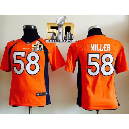 Broncos #58 Von Miller Orange Team Color Super Bowl 50 Youth Stitched NFL Elite Jersey
