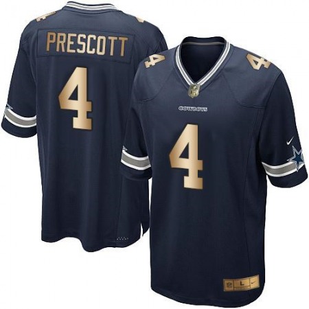 Cowboys #4 Dak Prescott Navy Blue Team Color Youth Stitched NFL Elite Gold Jersey