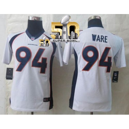 Broncos #94 DeMarcus Ware White Super Bowl 50 Youth Stitched NFL New Limited Jersey