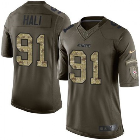 Chiefs #91 Tamba Hali Green Youth Stitched NFL Limited Salute to Service Jersey