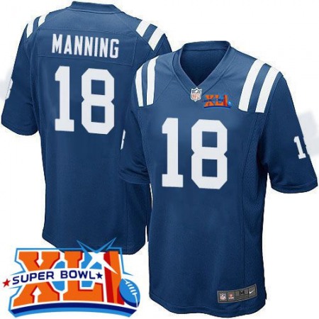 Colts #18 Peyton Manning Royal Blue Team Color Super Bowl XLI Youth Stitched NFL Elite Jersey