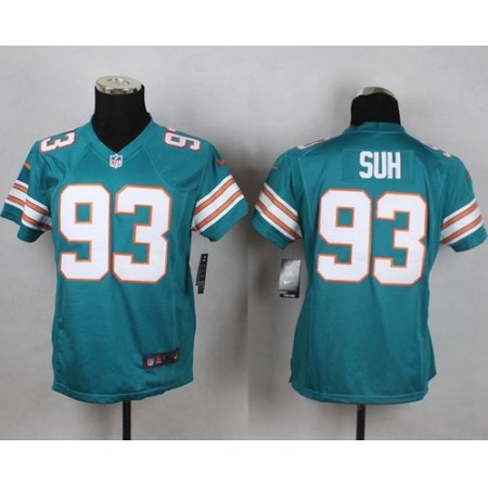 Dolphins #93 Ndamukong Suh Aqua Green Alternate Youth Stitched NFL Elite Jersey