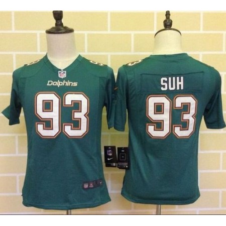 Dolphins #93 Ndamukong Suh Aqua Green Team Color Youth Stitched NFL Elite Jersey