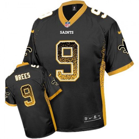 Saints #9 Drew Brees Black Team Color Youth Stitched NFL Elite Drift Fashion Jersey