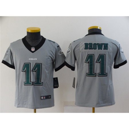Youth Philadelphia Eagles #11 A. J. Brown Grey Inverted Legend Stitched Football Jersey