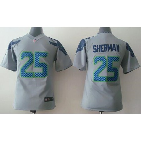 Seahawks #25 Richard Sherman Grey Alternate Youth Stitched NFL Elite Jersey