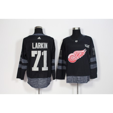 Men's Detroit Red Wings #71 Dylan Larkin Black 1917-2017 100th Anniversary Stitched NHL Jersey
