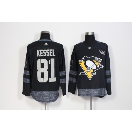 Men's Pittsburgh Penguins #81 Phil Kessel Black 1917-2017 100th Anniversary Stitched NHL Jersey