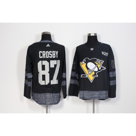 Men's Pittsburgh Penguins #87 Sidney Crosby Black 1917-2017 100th Anniversary Stitched NHL Jersey