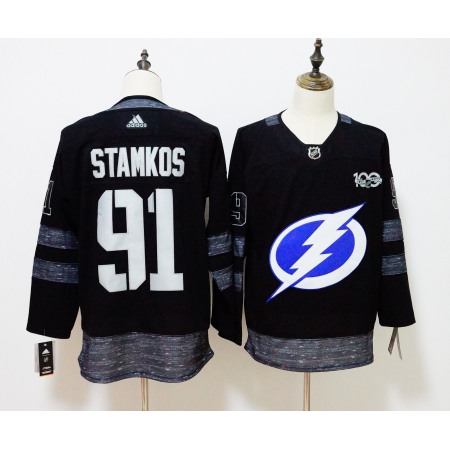 Men's Tampa Bay Lightning #91 Steven Stamkos Black 1917-2017 100th Anniversary Jersey