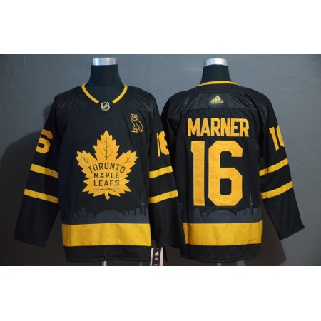 Men's Toronto Maple Leafs #16 Marner Black Golden City Edition Stitched NHL Jersey