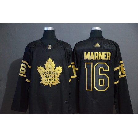 Men's Toronto Maple Leafs #16 Marner Black Golden Stitched NHL Jersey