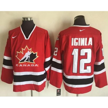 Team CA. #12 Jarome Iginla Red/Black 2002 Olympic Throwback Stitched NHL Jersey