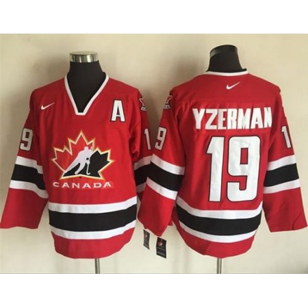 Team CA. #19 Steve Yzerman Red/Black 2002 Olympic Throwback Stitched NHL Jersey