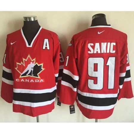 Team CA. #91 Joe Sakic Red/Black 2002 Olympic Throwback Stitched NHL Jersey