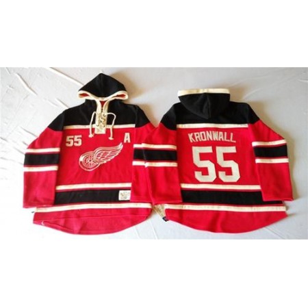 Red Wings #55 Niklas Kronwall Red Sawyer Hooded Sweatshirt Stitched NHL Jersey