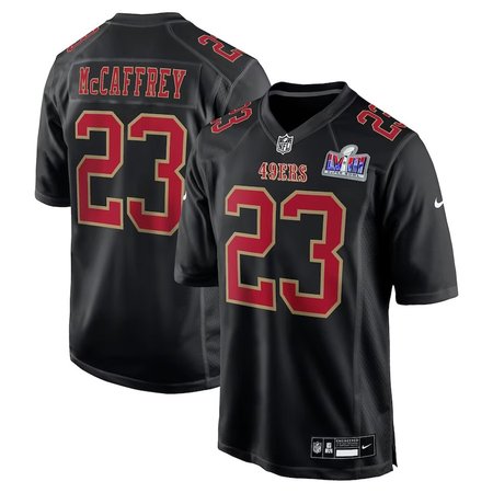Men's San Francisco 49ers #23 Christian McCaffrey Black Super Bowl LVIII Carbon Fashion Game Player Jersey