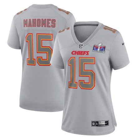 Women's Kansas City Chiefs #15 Patrick Mahomes Gray Super Bowl LVIII Atmosphere Fashion Game Jersey