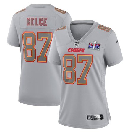 Women's Kansas City Chiefs #87 Travis Kelce Gray Super Bowl LVIII Atmosphere Fashion Game Jersey