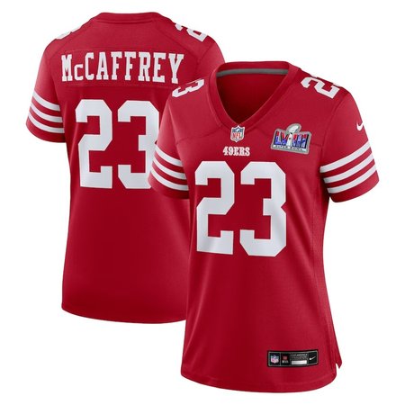 Women's San Francisco 49ers #23 Christian McCaffrey Scarlet Super Bowl LVIII Game Jersey